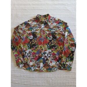 Yiume Hawaiian All Over Print Floral Button Long Sleeve Shirt Size XXL Resort